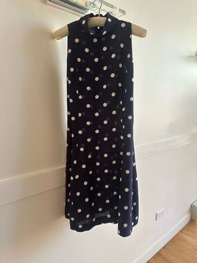 Women’s Navy Polka Dot Sleeveless Dress with Button Back